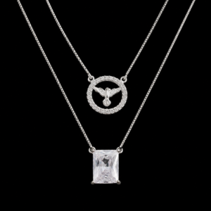 Escapulário Divino aro cravejado e zirconia retangular Cristal