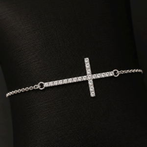 Pulseira Cruz deitada cravejada Elo português Cristal